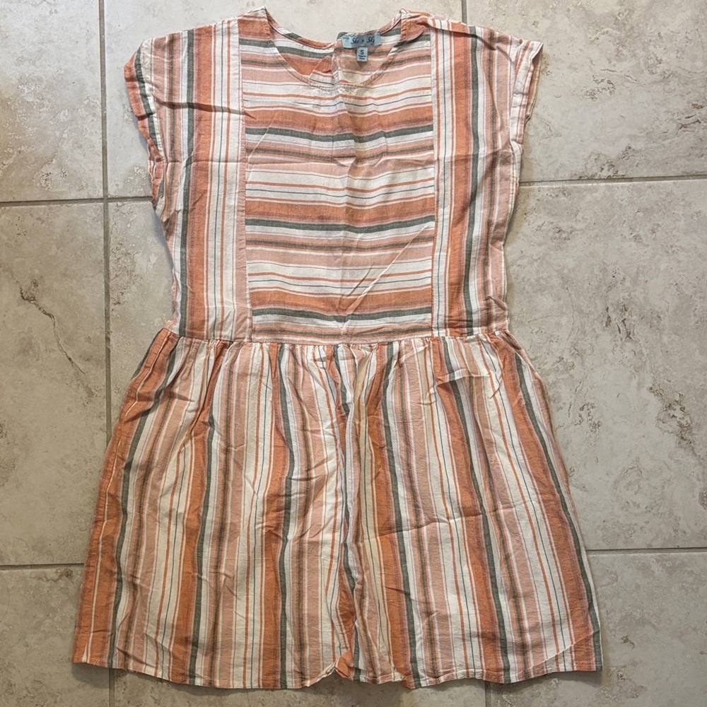 She + Sky Striped Mini Dress in Peach, Cream and Green